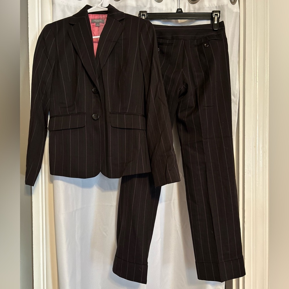 Ann Taylor Black and Pink Pinstripe Suit 0 Petite Low Waist Office Siren Y2K